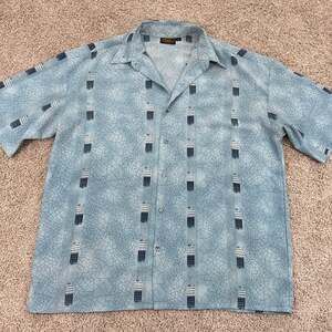 Vintage Monzini Collection Shirt Mens 2X Blue Geometric USA 90s Button Up EUC